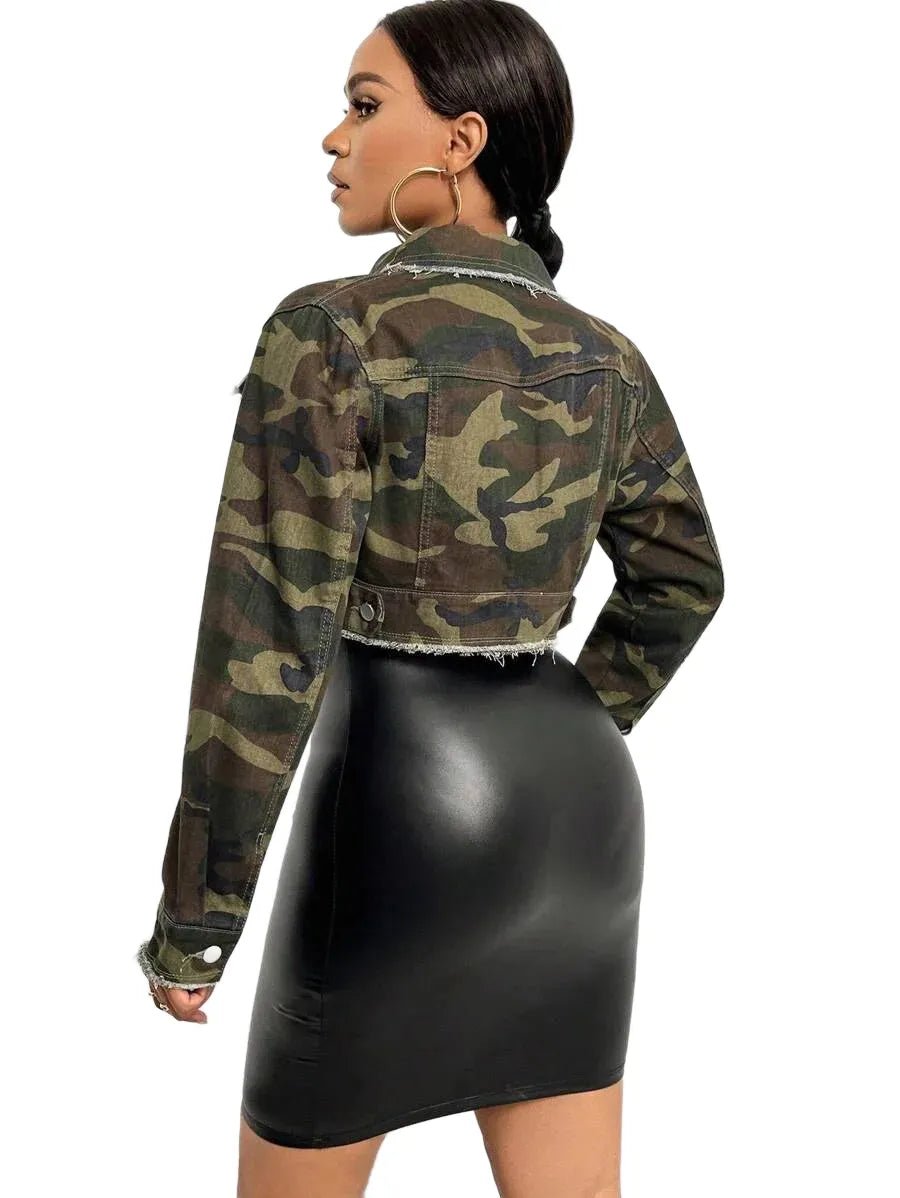 Adelyn Cropped Denim Jacket with Rugged Style in Multicolor - Multicolor