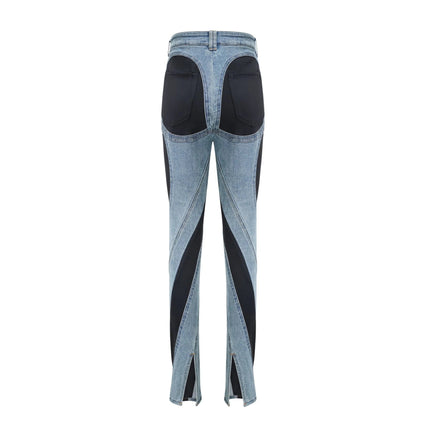 Adelyn Jeans Spiral Panelled in Light Blue & Black denim