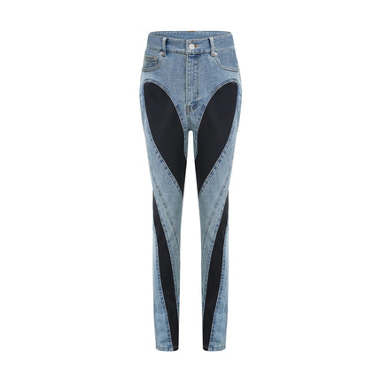 Adelyn Jeans Spiral Panelled Light Blue & Black