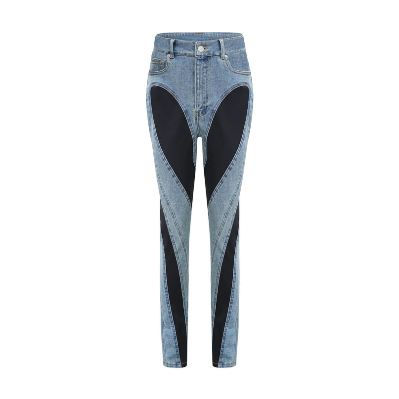 Adelyn Jeans Spiral Panelled Light Blue & Black