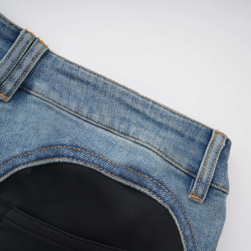 Adelyn Jeans Spiral Panelled in Light Blue & Black denim