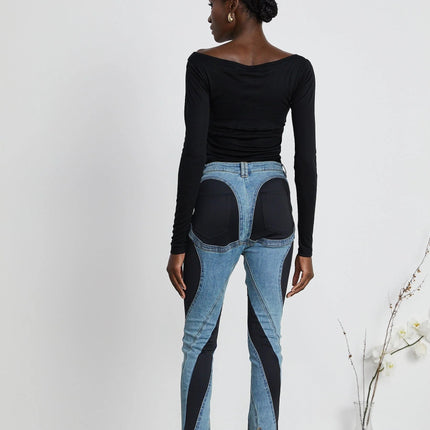 Adelyn Jeans Spiral Panelled in Light Blue & Black Denim