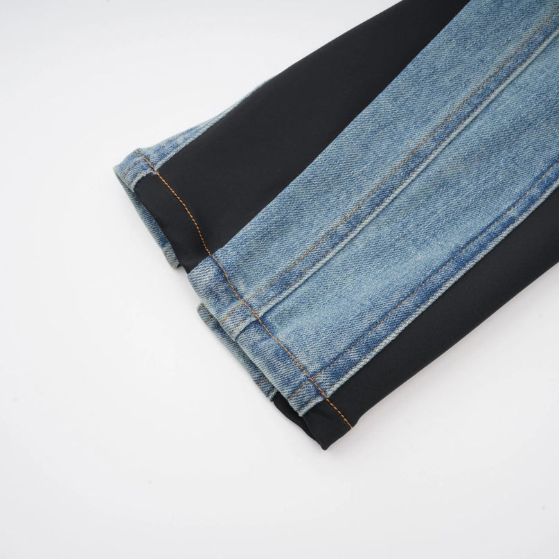 Adelyn Light Blue & Black Spiral Panelled Jeans