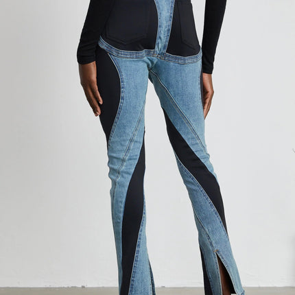 Adelyn Light Blue & Black Spiral Panelled Jeans
