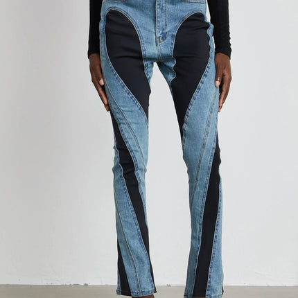 Adelyn Spiral Panelled Light Blue & Black Jeans