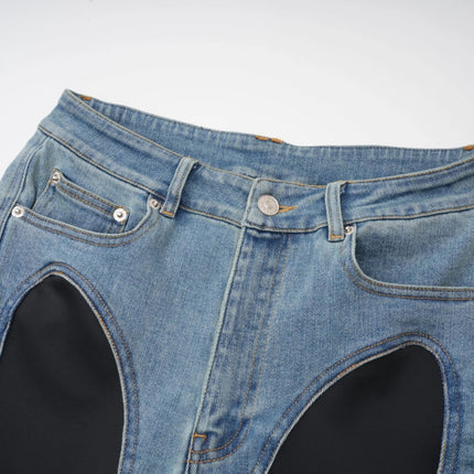 Adelyn Spiral Panelled Light Blue & Black Jeans