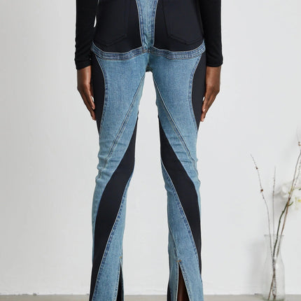 Adelyn Spiral Panelled Light Blue & Black Jeans