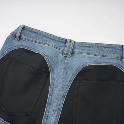 Adelyn Spiral Panelled Light Blue & Black Jeans