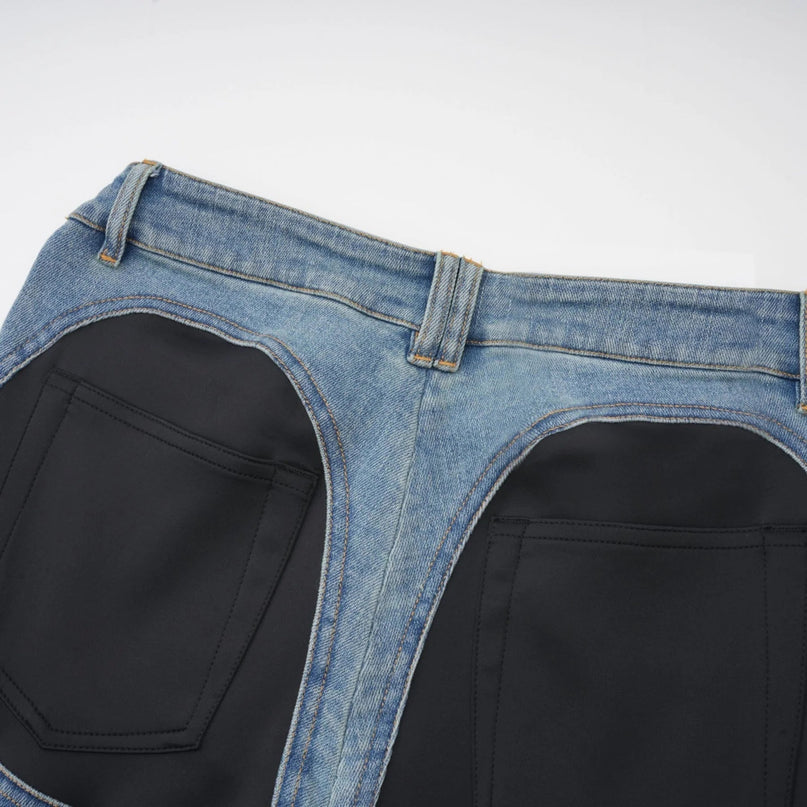 Adelyn Spiral Panelled Light Blue & Black Jeans