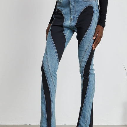 Adelyn Spiral Panelled Light Blue & Black Jeans