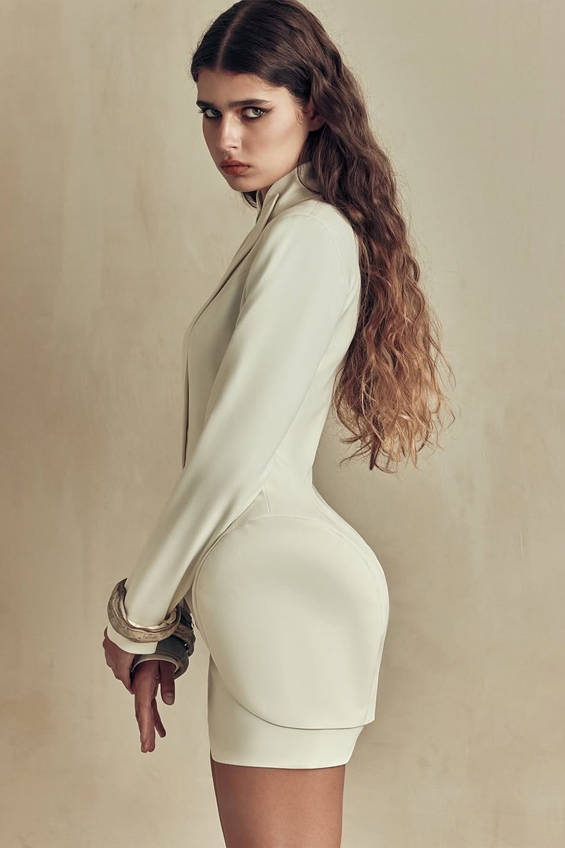 Adriana White Barrel Design Jacket  Skirt Set