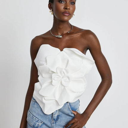 Adrianna White Floral Appliqué Off-Shoulder Top