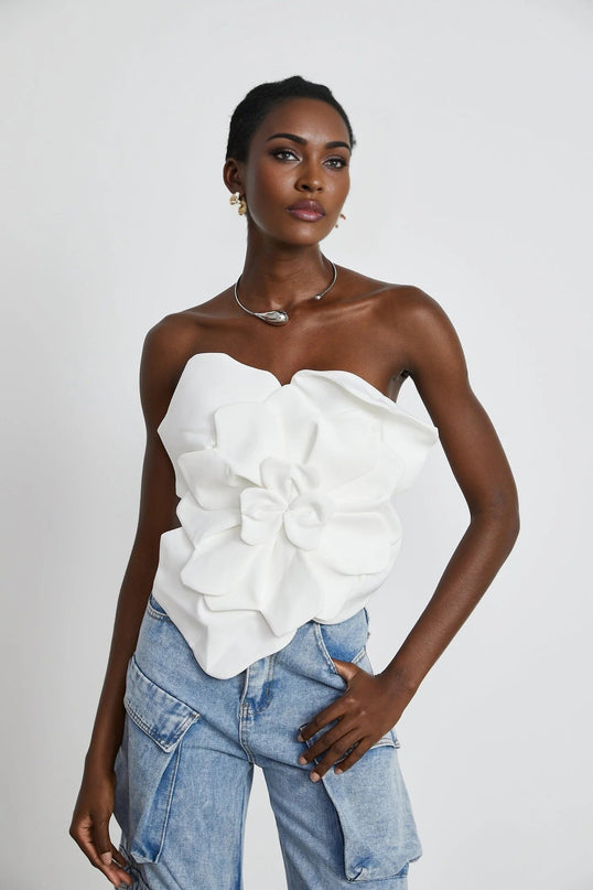 Adrianna White Floral Appliqué Off-Shoulder Top
