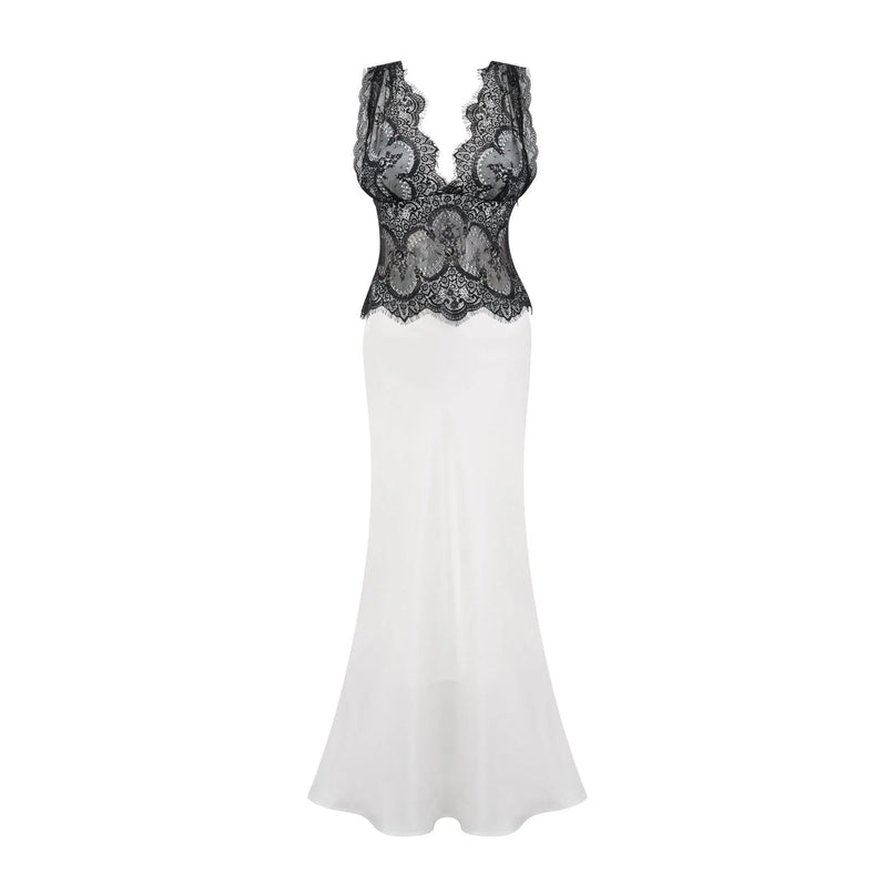 Adrianna White Lace Overlay Maxi Dress