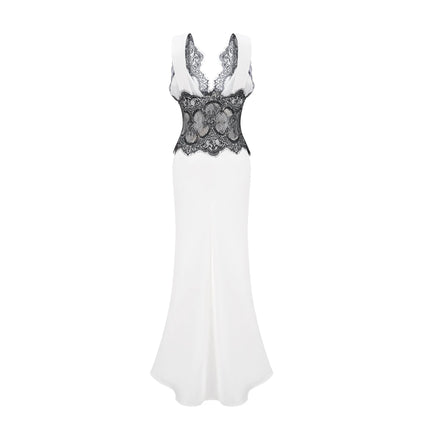 Adrianna White Lace Overlay Maxi Dress