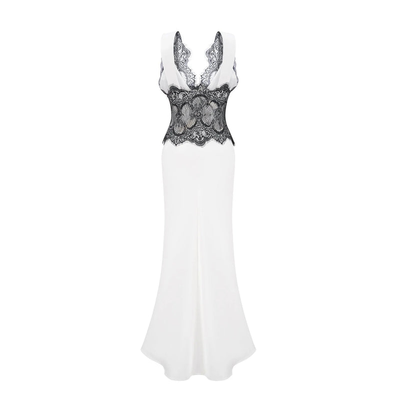 Adrianna White Lace Overlay Maxi Dress