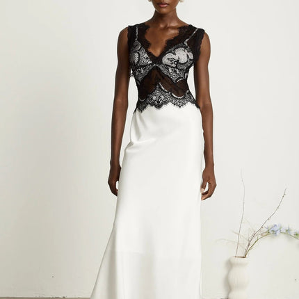 Adrianna White Lace Overlay Maxi Dress