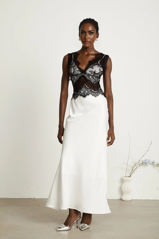 Adrianna White Lace Overlay Maxi Dress