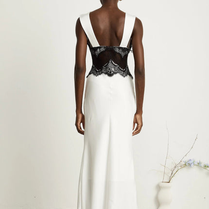 Adrianna White Lace Overlay Maxi Dress