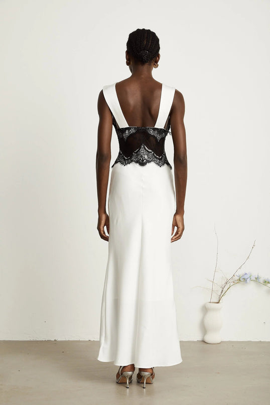 Adrianna White Lace Overlay Maxi Dress