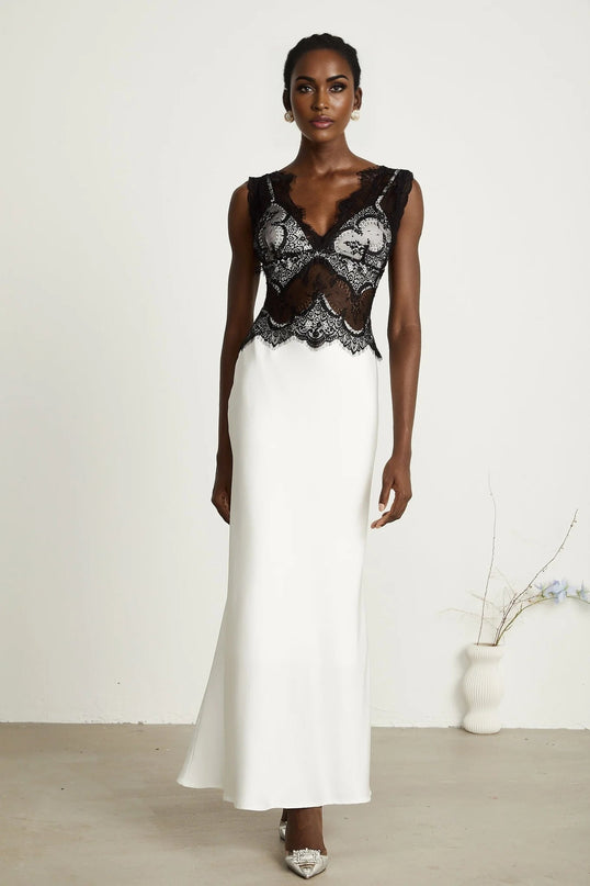 Adrianna White Lace Overlay Maxi Dress