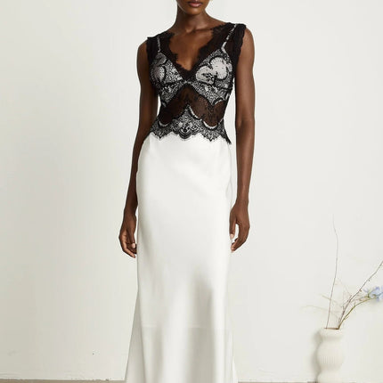 Adrianna White Lace Overlay V-Neck Maxi Dress