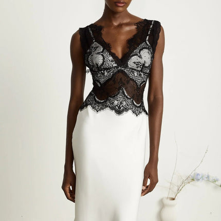 Adrianna White Lace V-Neck Maxi Dress