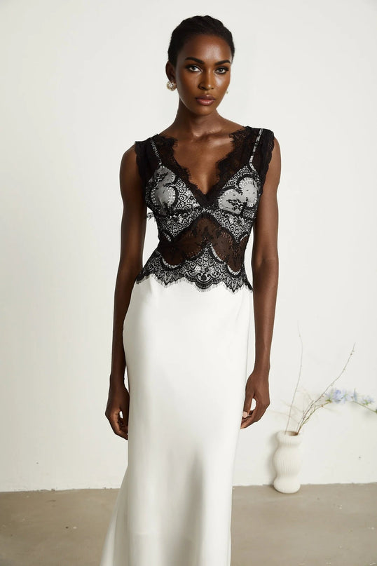 Adrianna White Lace V-Neck Maxi Dress