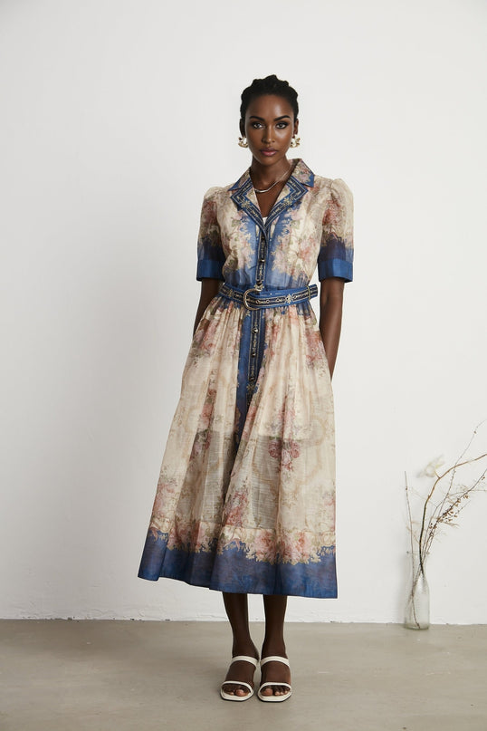 Aélis patternprint midi dress