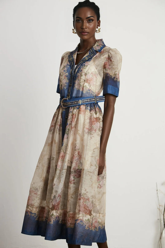 Aélis patternprint midi dress