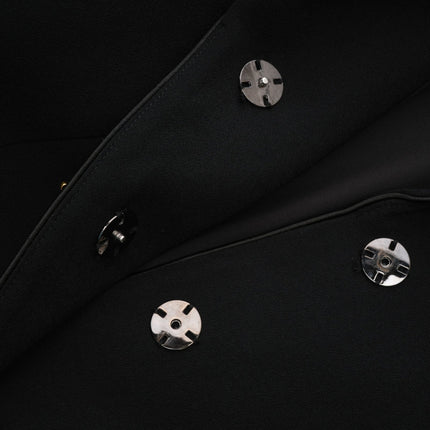 Aëlle Black Midi Coat with Statement Lapel Collar and Pleated Shoulders