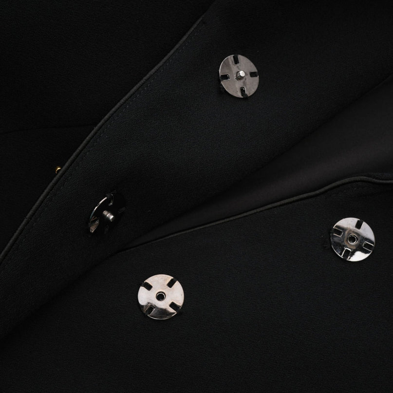 Aëlle Black Midi Coat with Statement Lapel Collar and Pleated Shoulders