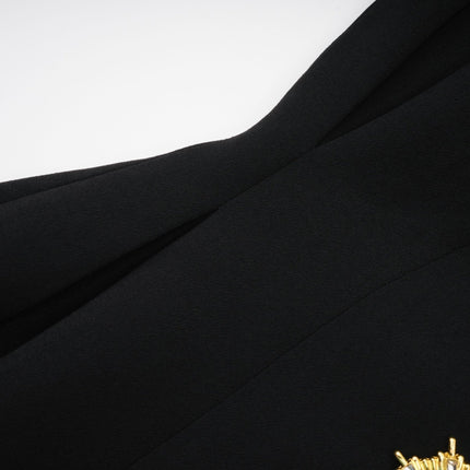 Aëlle Black Midi Coat with Statement Lapel Collar and Pleated Shoulders