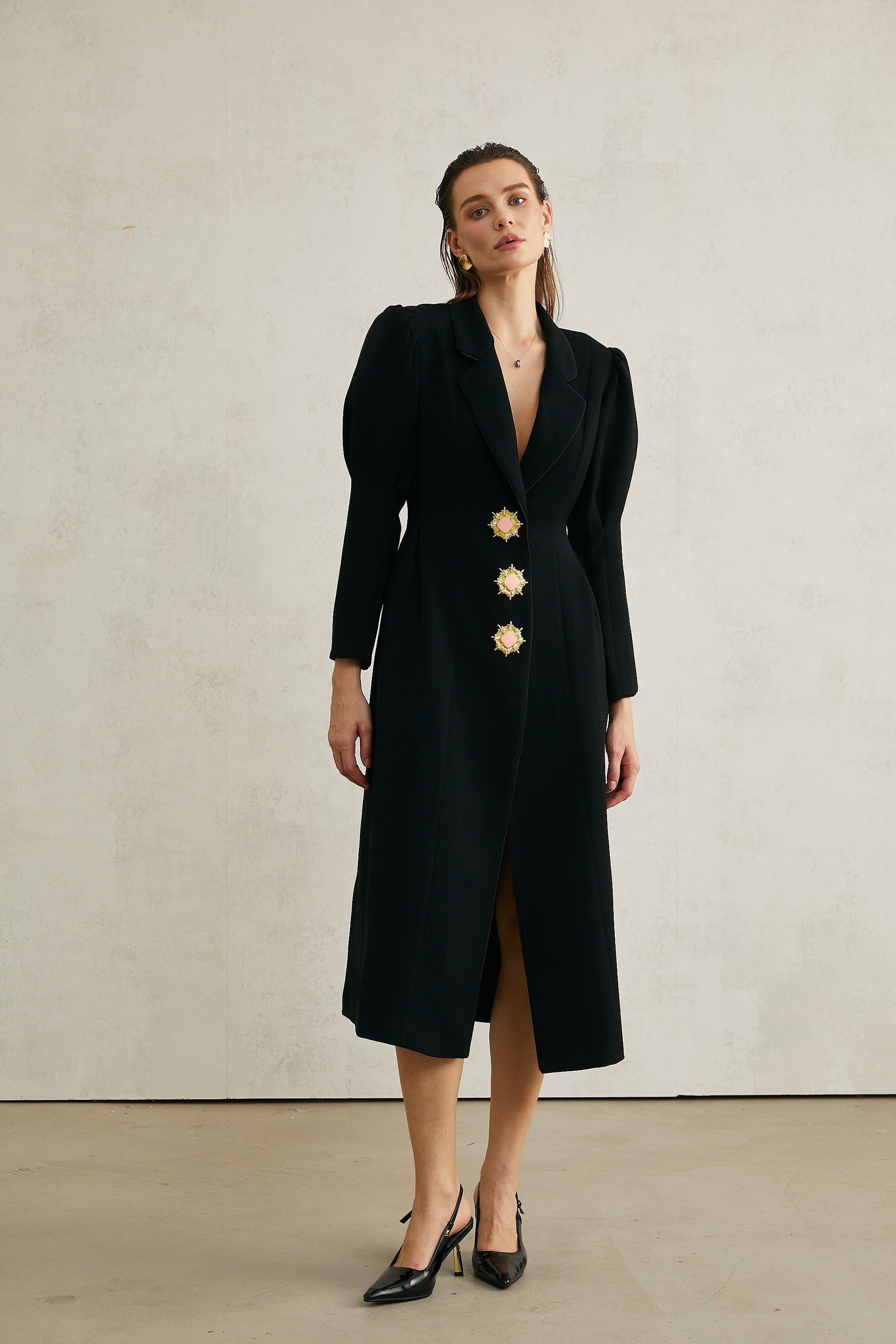 Aëlle black singlebreasted long coat