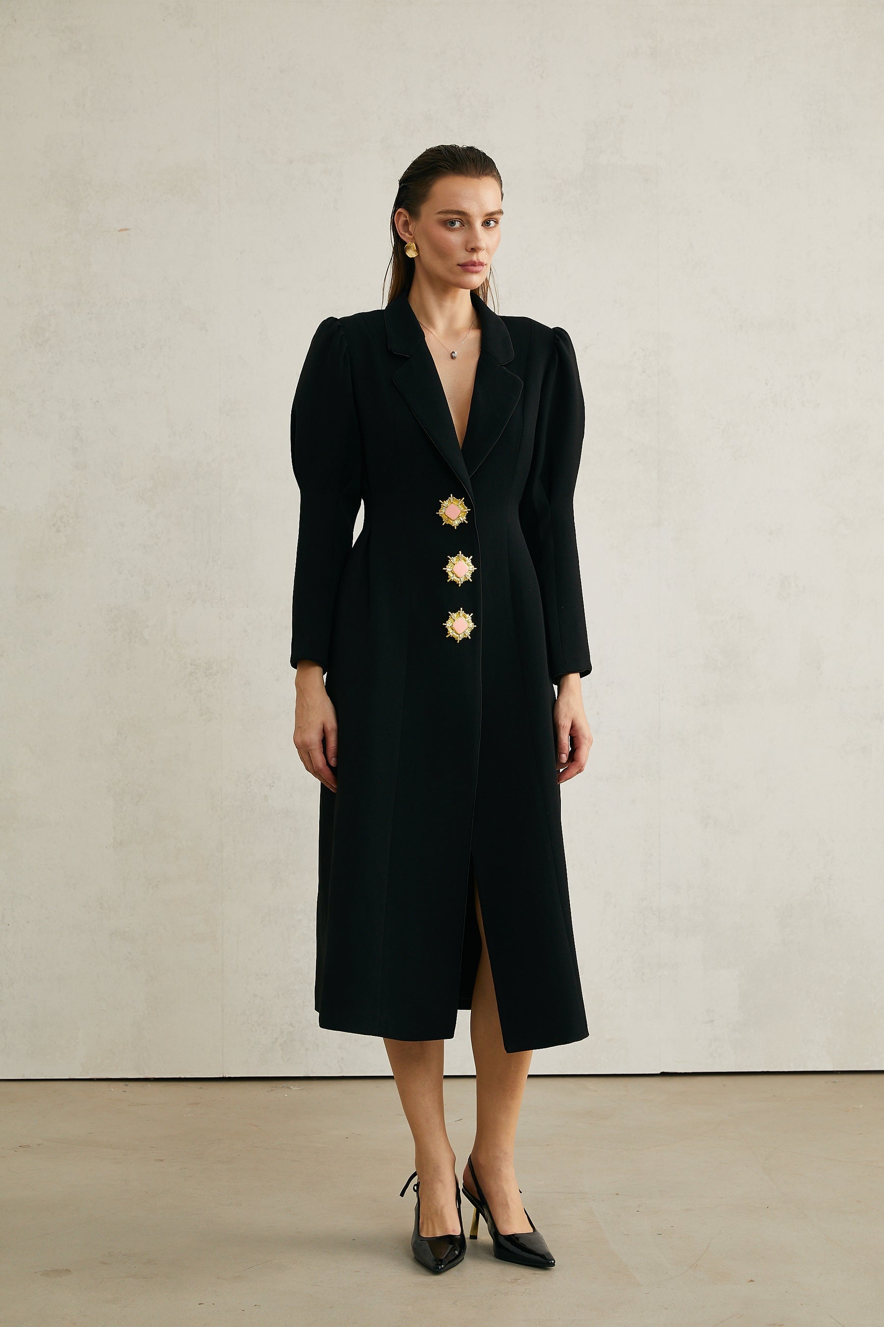 Aëlle black singlebreasted long coat
