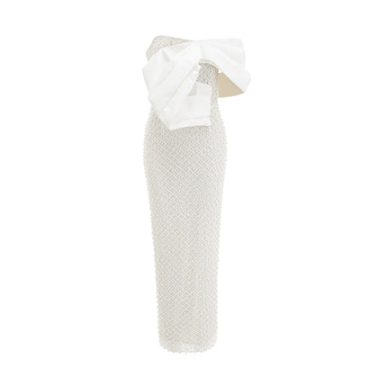 Agata White Sequin Embellished Off-Shoulder Midi Dress