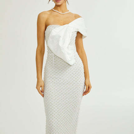 Agata White Sequin Off-Shoulder Midi Dress
