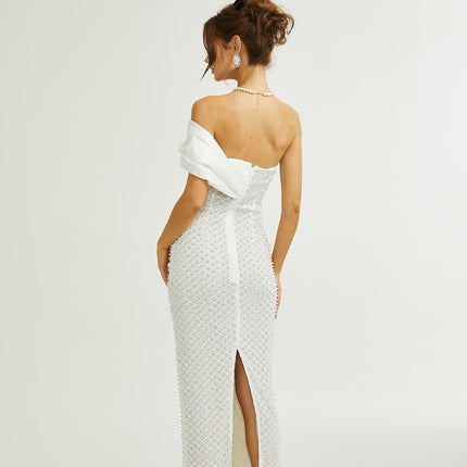 Agata White Sequin Off-Shoulder Midi Dress