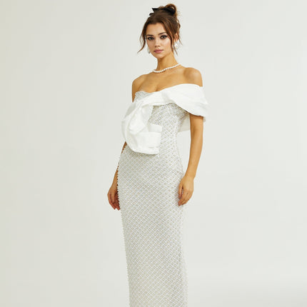 Agata White Sequin Off-Shoulder Midi Dress