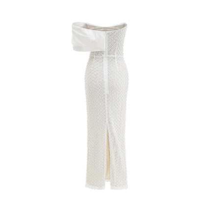 Agata White Sequin Off-Shoulder Midi Dress