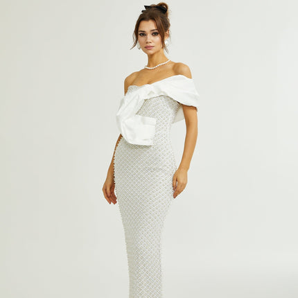 Agata White Sequin Off-Shoulder Midi Dress
