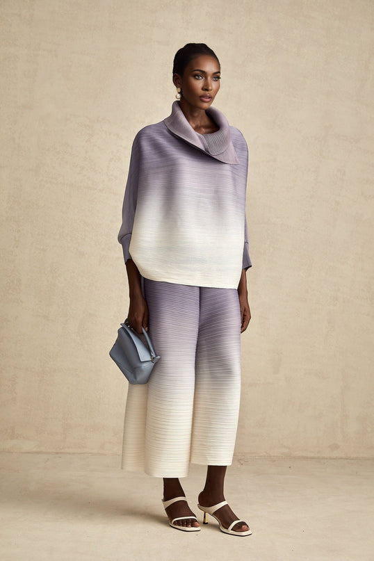 Agathe purple gradient wrinkled blouse  trousers matching set