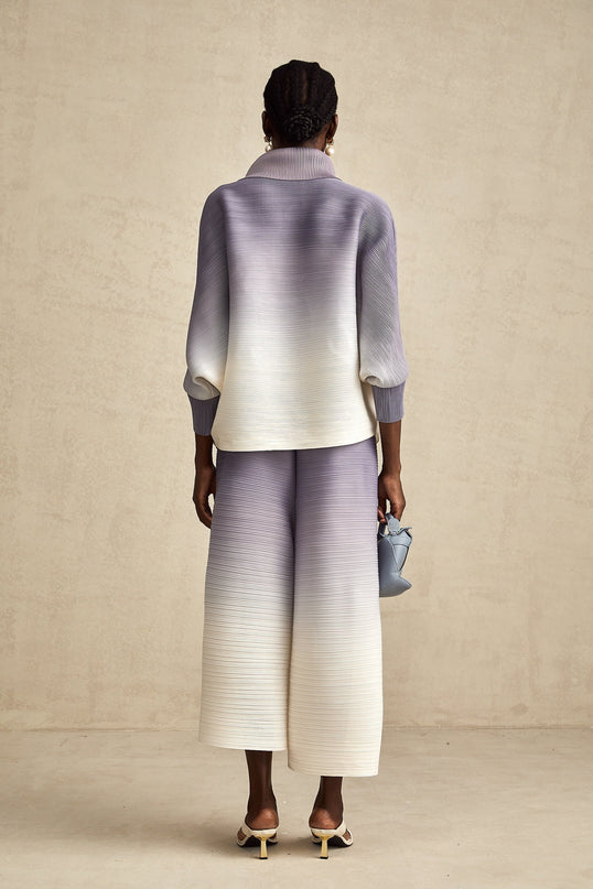 Agathe purple gradient wrinkled blouse  trousers matching set