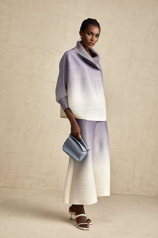 Agathe purple gradient wrinkled blouse  trousers matching set