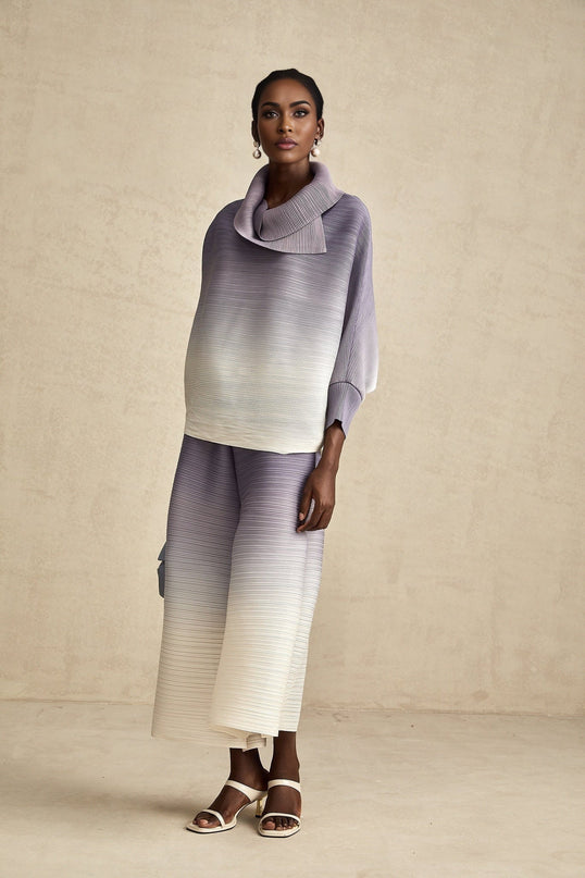 Agathe purple gradient wrinkled blouse  trousers matching set