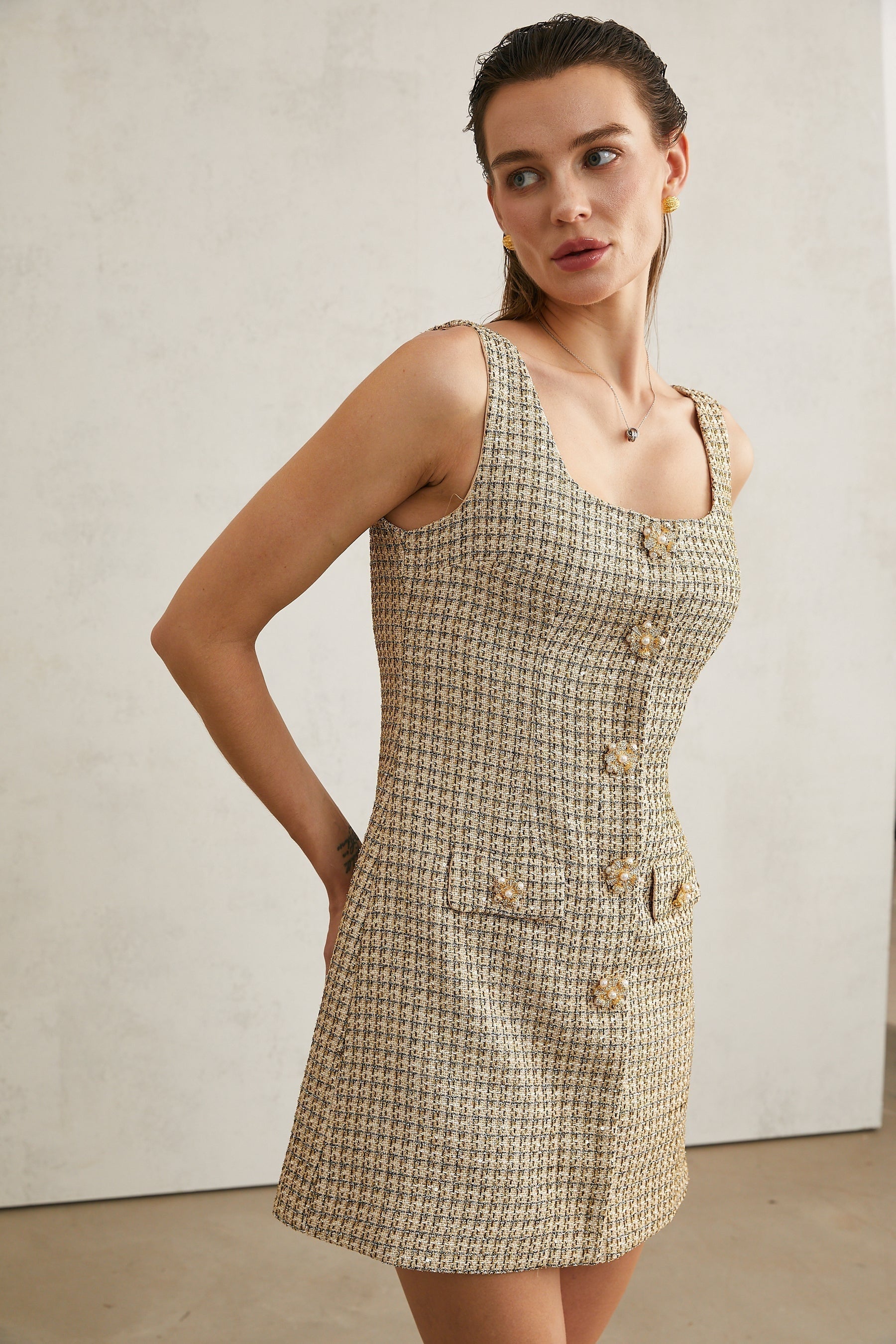 Agathe tweed scoopneck mini dress