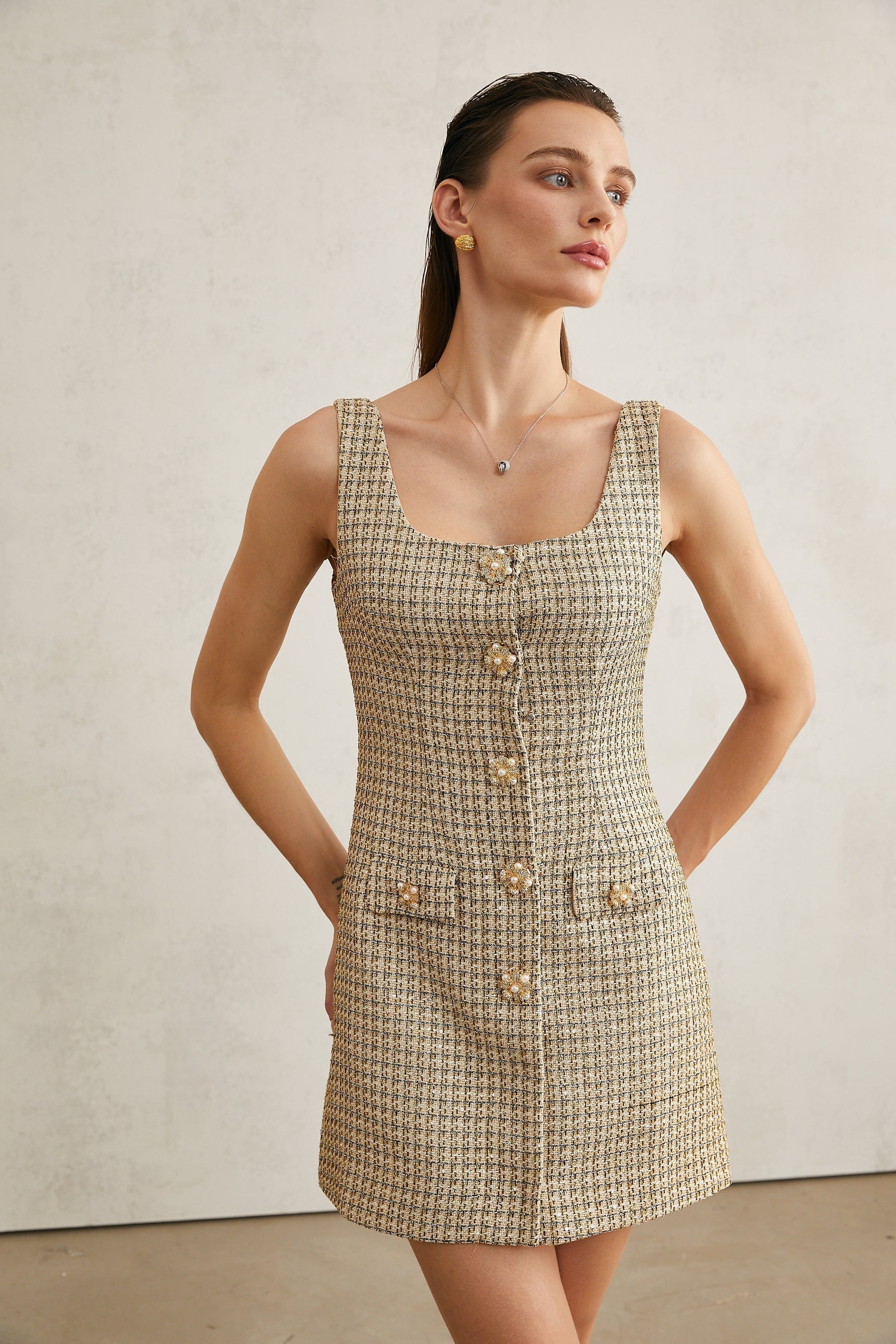 Agathe tweed scoopneck mini dress