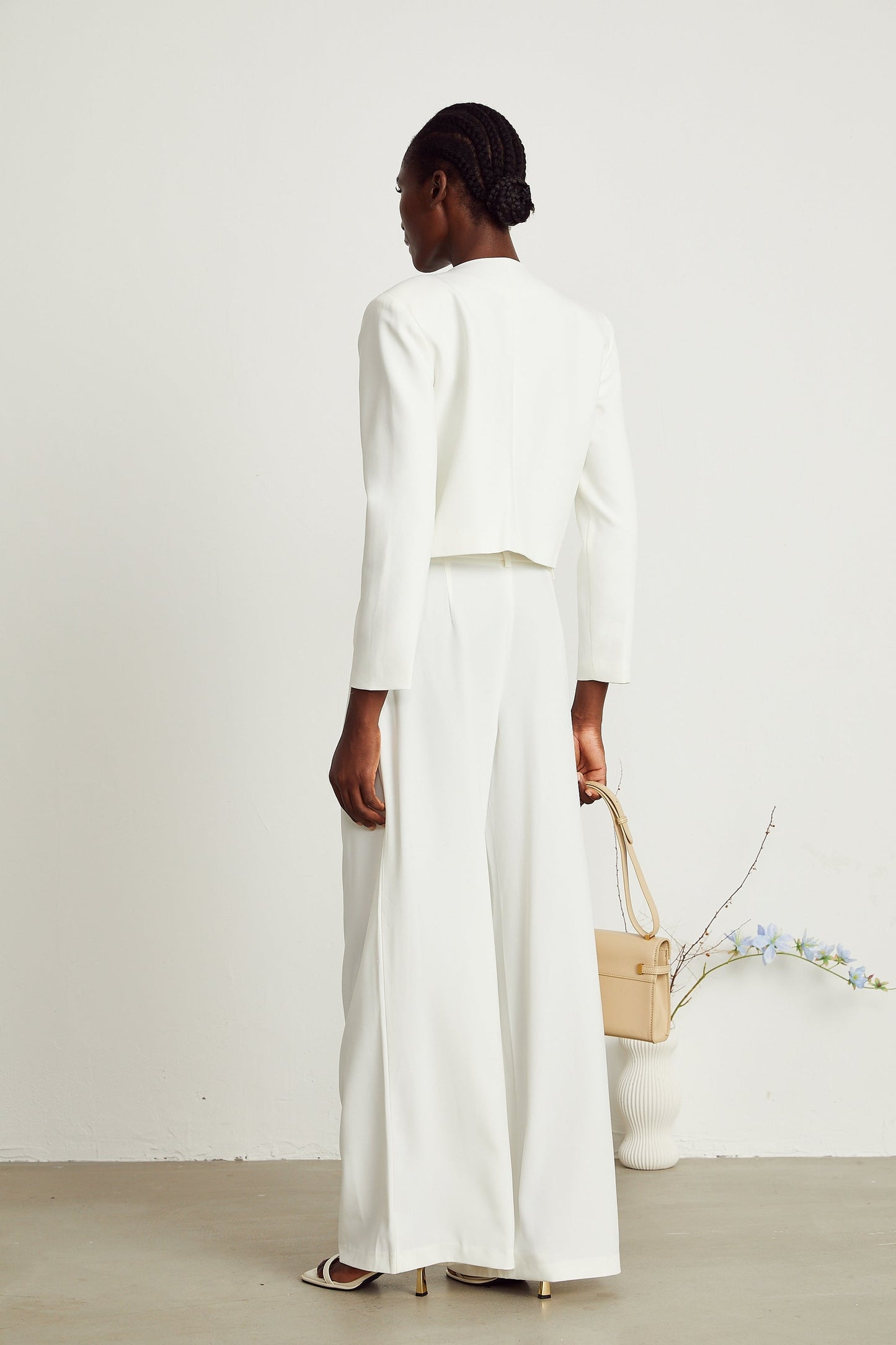 Agnès white embellished jacket  trousers matching set