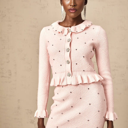 Agnese Pink Cardigan and Skirt Knit Set