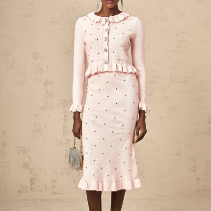 Agnese Pink Cardigan Skirt Knit Set